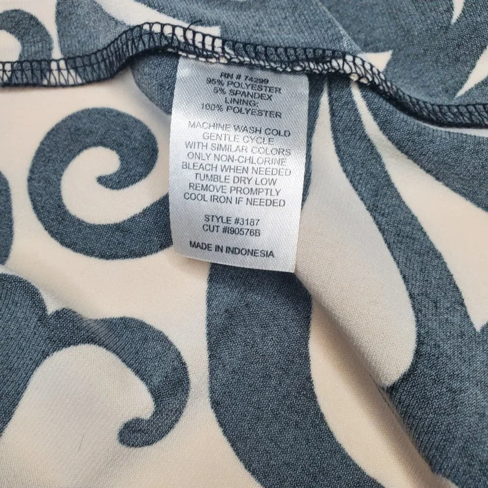 Enfocus Studio I Cream/Black Vine Patterned A-Line Scoop Neck Ruched Dre… - Picture 10 of 14